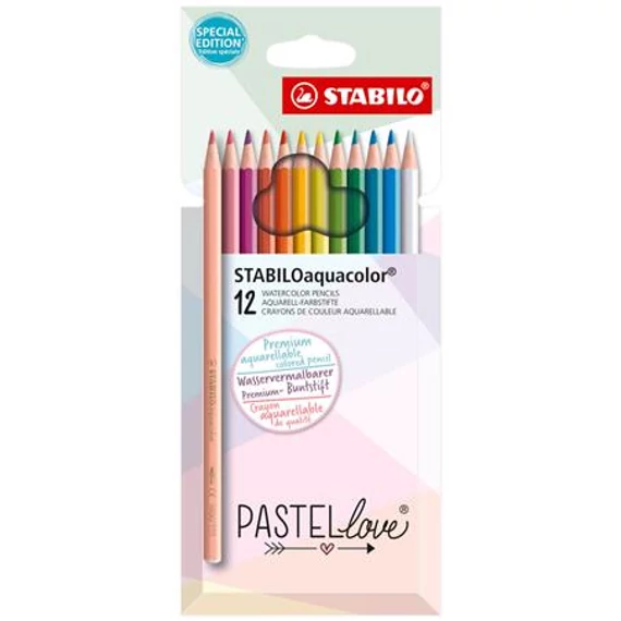 Színes ceruza STABILO Aquacolor pastellove hatszögletű 12db/készlet