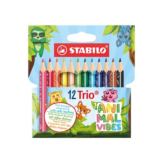 Színes ceruza készlet, háromszögletű, vastag, STABILO 