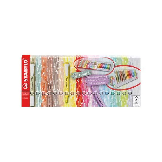 Szövegkiemelő STABILO Swing Cool Naturecolors asztali 18 darabos