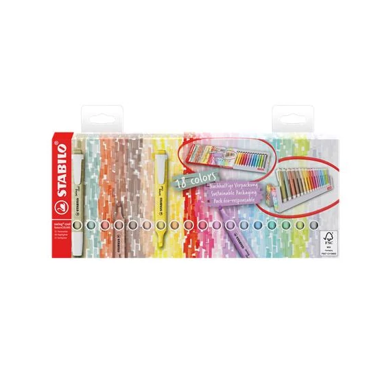 Szövegkiemelő STABILO Swing Cool Naturecolors asztali 18 darabos
