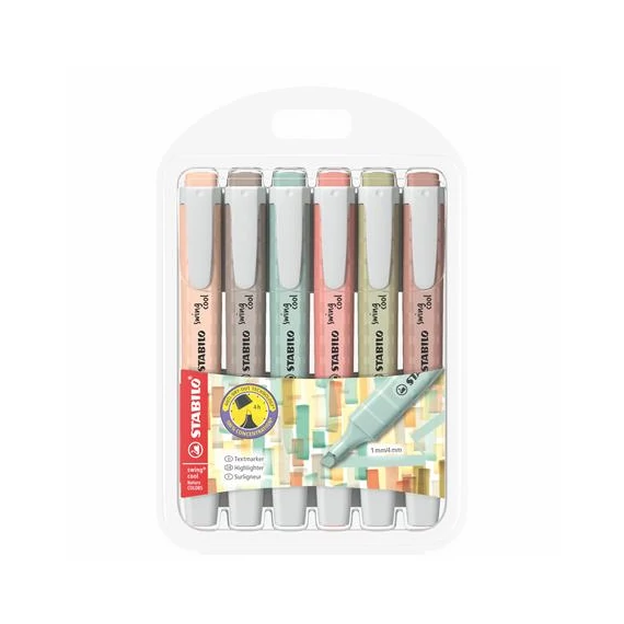 Szövegkiemelő készlet, 1-4 mm, STABILO "Swing cool NatureCOLORS", 6 különböző szín