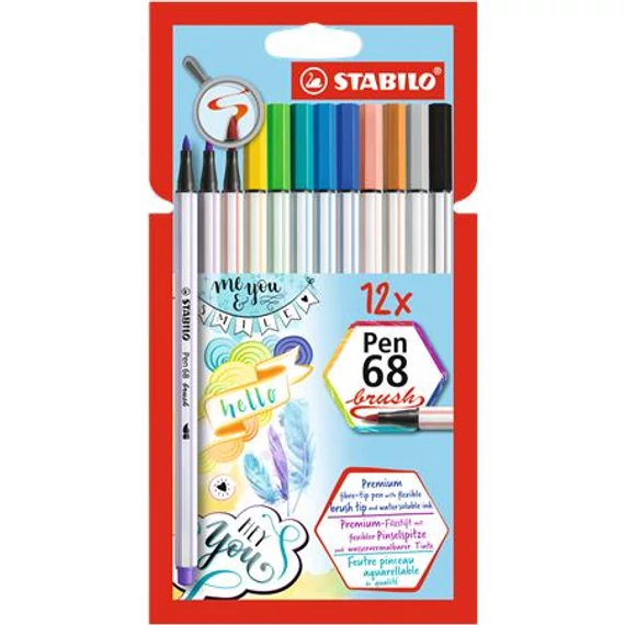 Ecsetirón készlet, STABILO "Pen 68 brush", 12 különböző szín