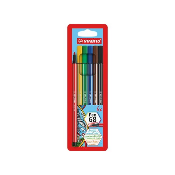 Rostirón készlet, 1 mm, STABILO "Pen 68", 6 különböző szín