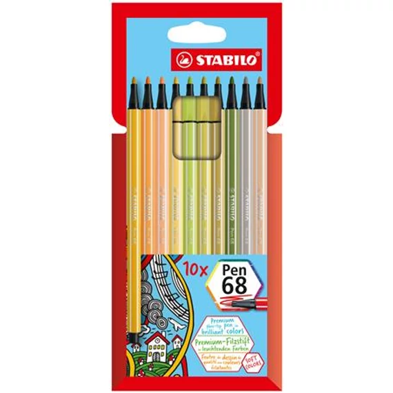 Rostirón készlet, 1 mm, STABILO "Pen 68", 10 különböző szín