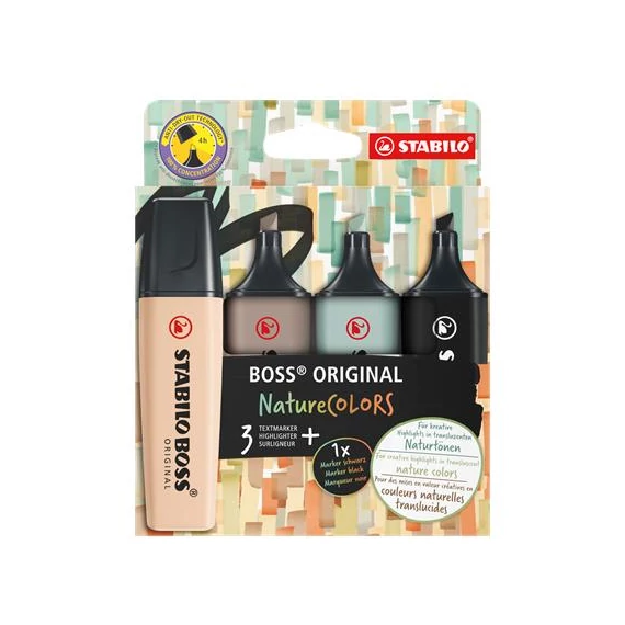 Szövegkiemelő készlet, 2-5 mm, STABILO "BOSS original NatureColors", 4 különböző szín