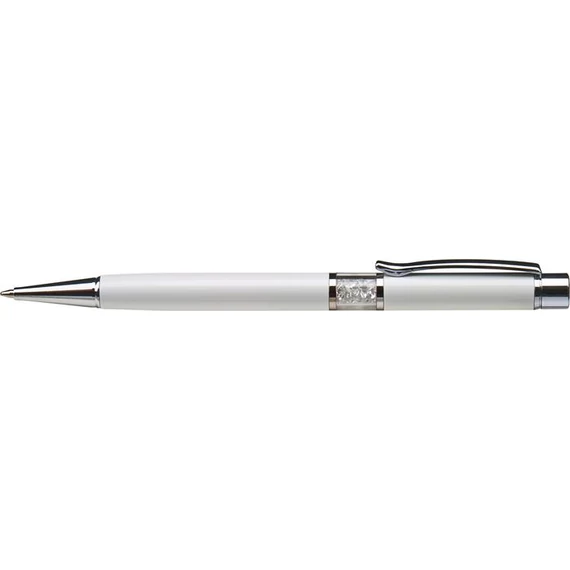 Golyóstoll, fehér, középen fehér SWAROVSKI® kristállyal töltve, 14cm, ART CRYSTELLA®