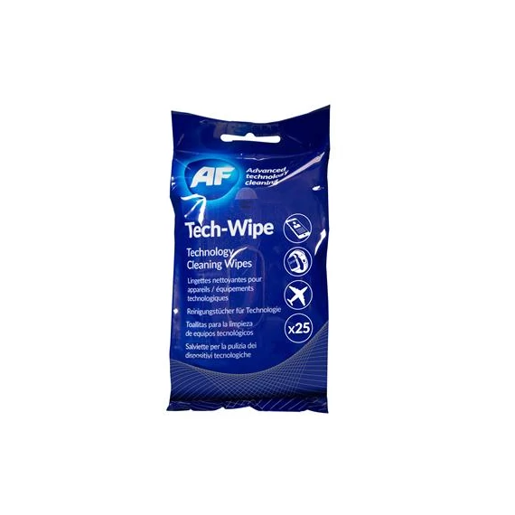 Tisztítókendő, képernyőhöz, alkoholmentes, nedves, 25 db, AF "Tech-wipes"