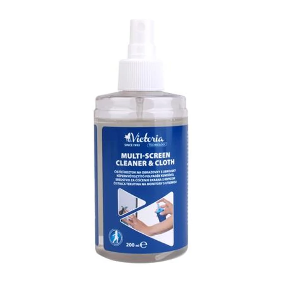 Tisztítófolyadék, képernyőhöz, pumpás, kendővel, 200 ml, VICTORIA