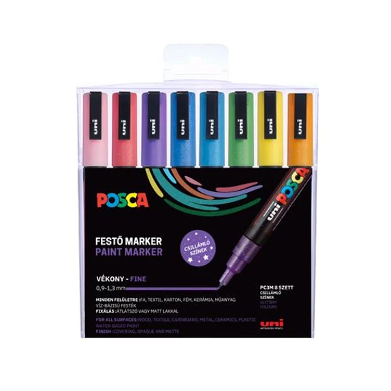Filctoll UNI Posca PC-3M csillám színek 8 db/készlet