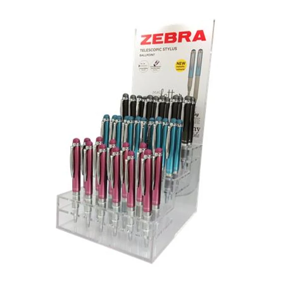 Golyóstoll display, 0,24 mm, teleszkópos, rozsdamentes acél, ZEBRA 