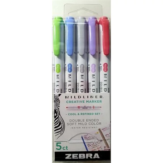 Szövegkiemelő készlet, 1,0/3,5 mm, kétvégű ZEBRA "Mildliner Cool & Refined" 5 szín