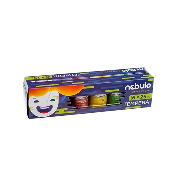 Tempera készlet, tégelyes, 25 ml, NEBULO, 6 különböző szín