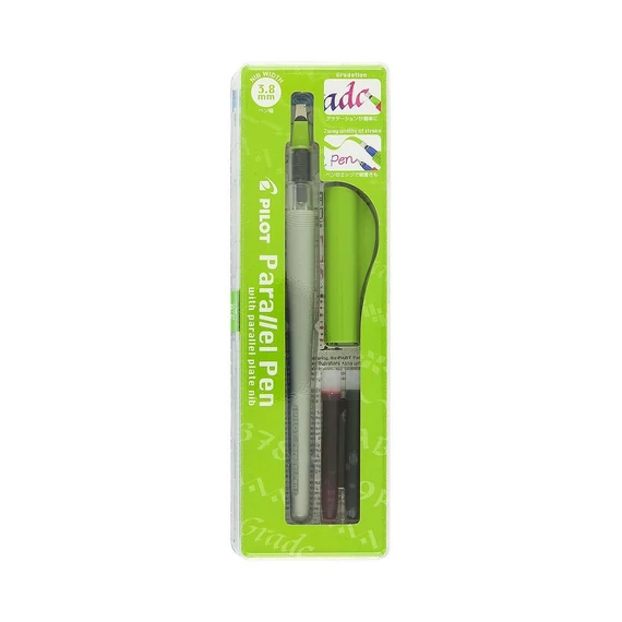 Töltőtoll, 0,5-3,8 mm, zöld kupak, PILOT "Parallel Pen"