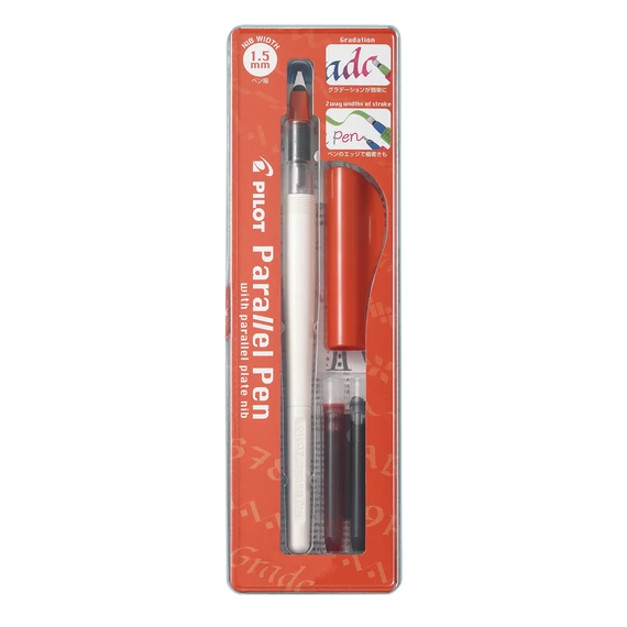 Töltőtoll, 0,1-1,5 mm, piros kupak, PILOT "Parallel Pen"