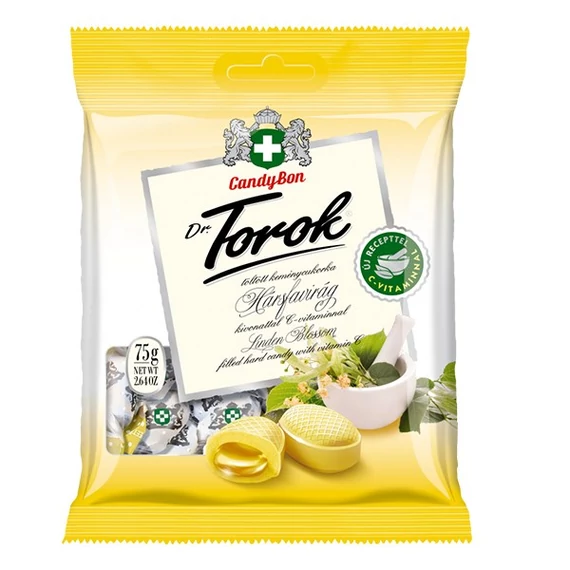 Töltött keménycukorka DR. TOROK hársfavirággal, C-vitaminnal 75 g