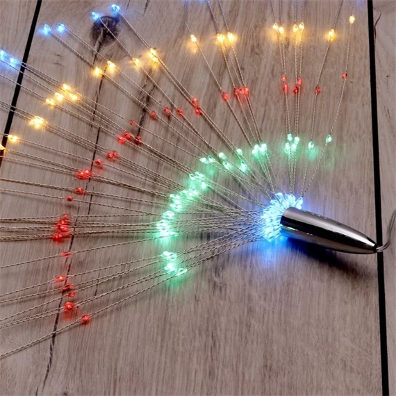 Tűzijáték stílusú fix fényű IPX3 szabványos/több színű/200db LED-es/napelemes fénydekoráció