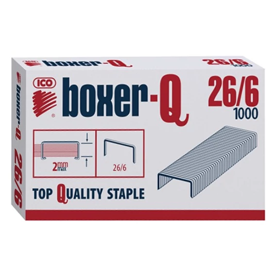 Tűzőkapocs, 26/6, BOXER, 1000db/doboz