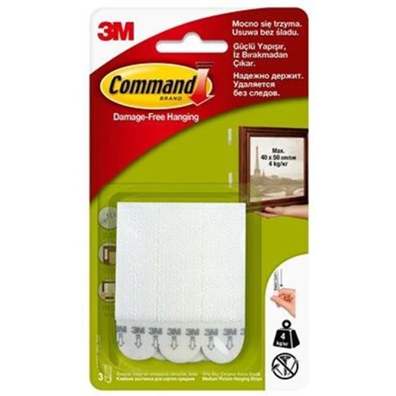 Ragasztócsík tépőzárral, M, 3M SCOTCH "Command", 3db/bliszt