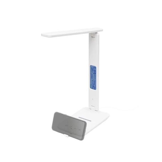 Asztali lámpa, LED, szabályozható, Qi töltővel, USB, HOME, fehér