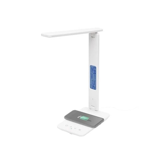 Asztali lámpa, LED, szabályozható, Qi töltővel, USB, HOME, fehér