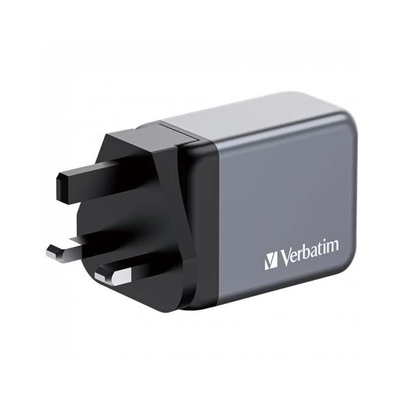 Hálózati töltő, 2xUSB-C PD (65W), USB-A QC 3.0, EU/UK/US, GaN, VERBATIM
