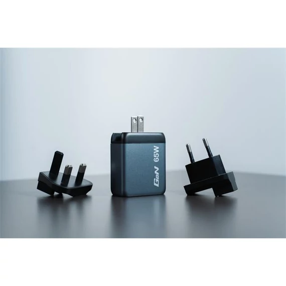 Hálózati töltő, 2xUSB-C PD (65W), USB-A QC 3.0, EU/UK/US, GaN, VERBATIM