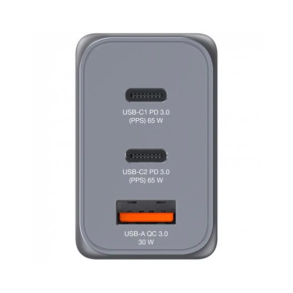 Hálózati töltő, 2xUSB-C PD (65W), USB-A QC 3.0, EU/UK/US, GaN, VERBATIM