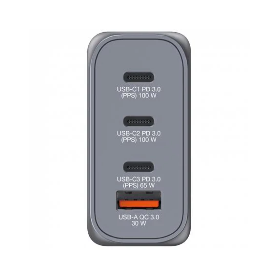 Hálózati töltő, 2xUSB-C PD (100W), USB-C PD (65W), USB-A QC 3.0, EU/UK/US, GaN, VERBATIM