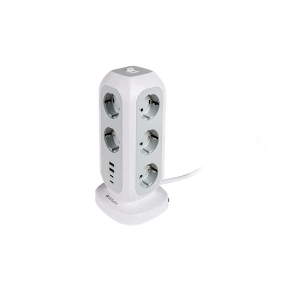 Elosztó, álló, 11 aljzat, 2xUSB-A, 2xUSB-C, VERBATIM 