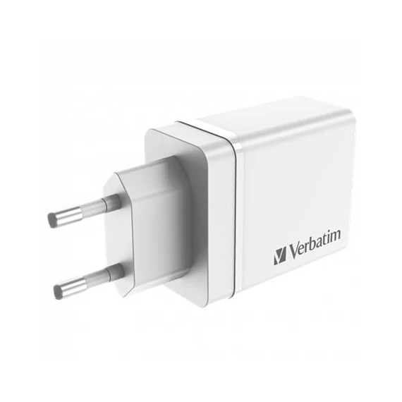 Hálózati töltő, 1xUSB-C PD (20W), USB-A QC 3.0, 2xUSB-A (10W), VERBATIM, fehér
