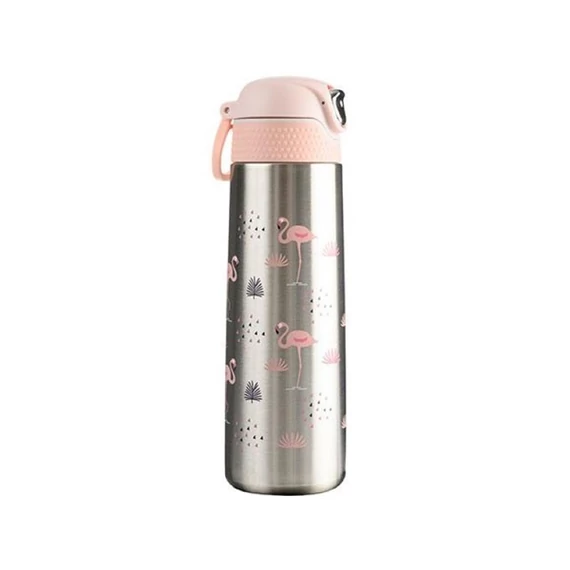 Termosz, rozsdamentes acél, 420 ml, WABO, "Flamingó", ezüst
