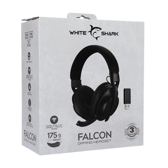 White Shark WS WGH-2441B FALCON-B vezeték nélküli fekete gamer headset