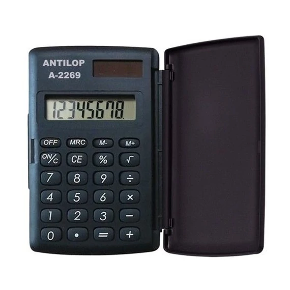 Zsebszámológép 8 digit fedeles napelemes gumírozott gombokkal A-2269 Antilop