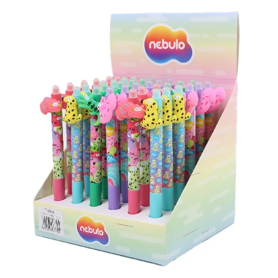 Zselés toll radírozható, Neon Vicces Állatok, 36 db/display Nebulo