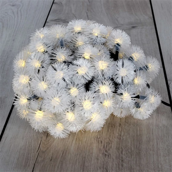 Zúzmara alakú 3cm/12m/IPX3 szabványos/meleg fehér/100db LED-es/napelemes fénydekoráció