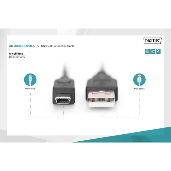 Assmann USB 2.0 connection cable, type  A - mini B (5pin)