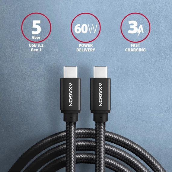 AXAGON BUCM3-CM30AB Speed USB-C <> USB-C 3.2 Gen 1 Cable 3m Black
