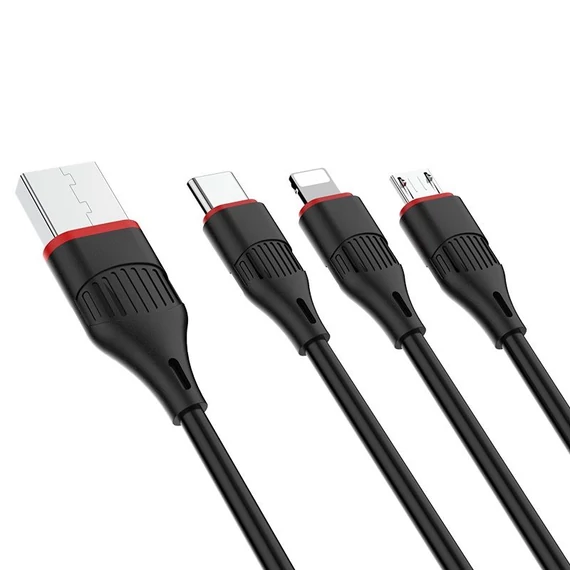 BOROFONE BX17 3in1 Micro USB/Type-C/Lightning Charging Cable Black