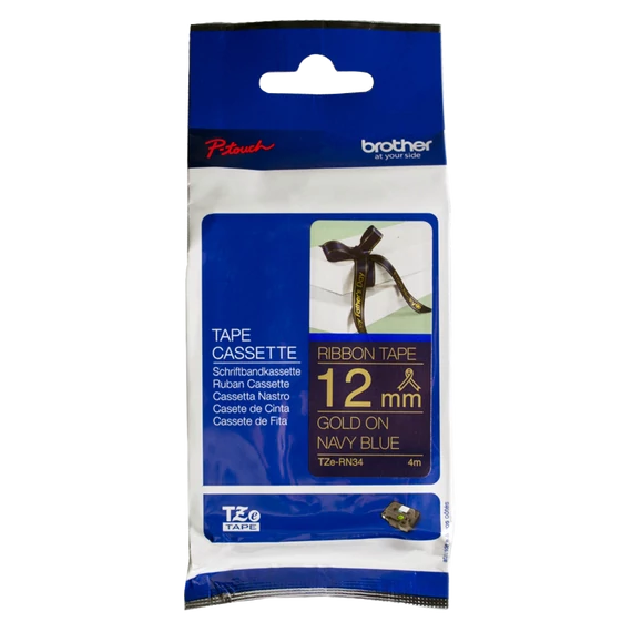 Brother TZE-RN34 selyem szövet P-touch szalag (12mm) Gold on Navy Blue - 4m