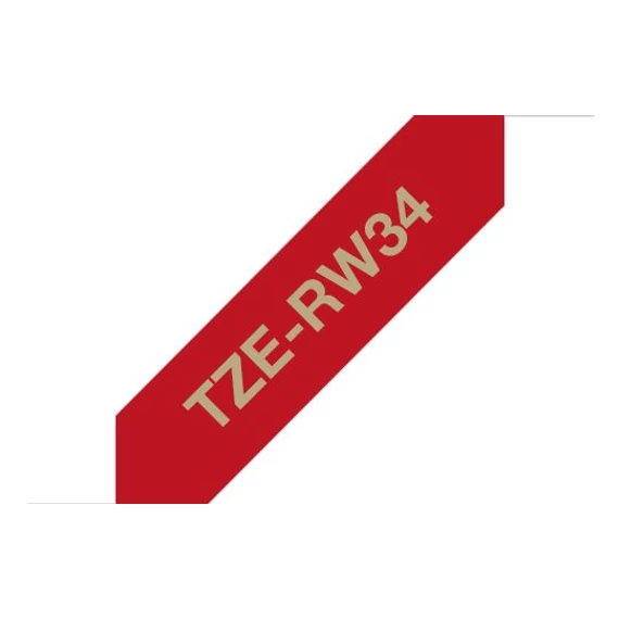 Brother TZE-RW34 selyem szövet P-touch szalag (12mm) Red on Gold - 4m