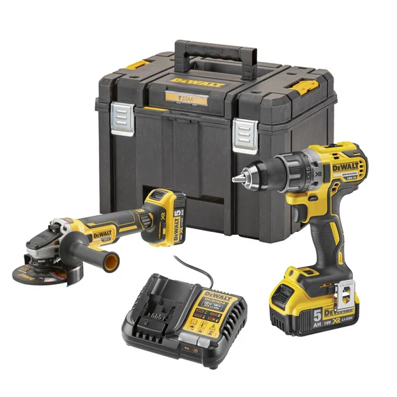 DEWALT Készlet, 18V, ütvefúró és sarokcsiszoló, TSTAK koffer