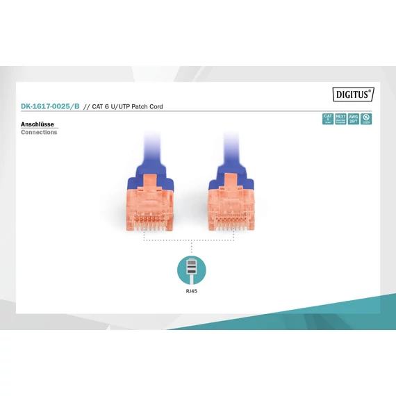Digitus CAT6 U-UTP Patch Cable 0,25m Blue