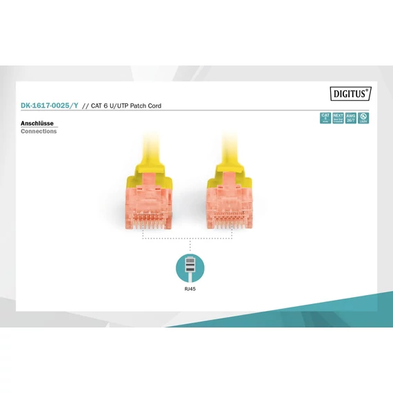Digitus CAT6 U-UTP Patch Cable 0,25m Yellow