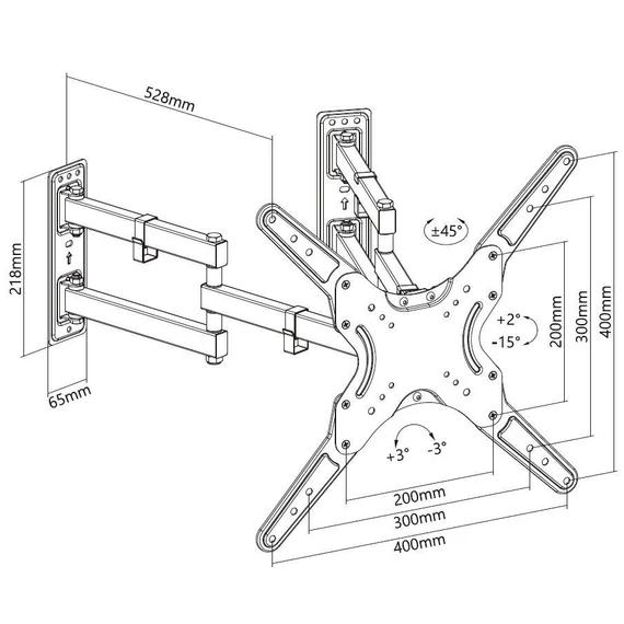 EQuip 23”-55” Full motion Corner TV Wall Mount Bracket Black