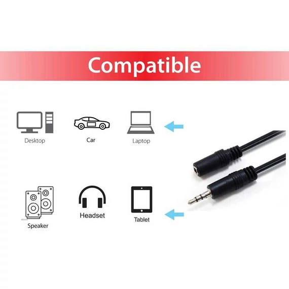 Audio hosszabbítókábel, 3,5 mm jack, 2,5 m, EQUIP
