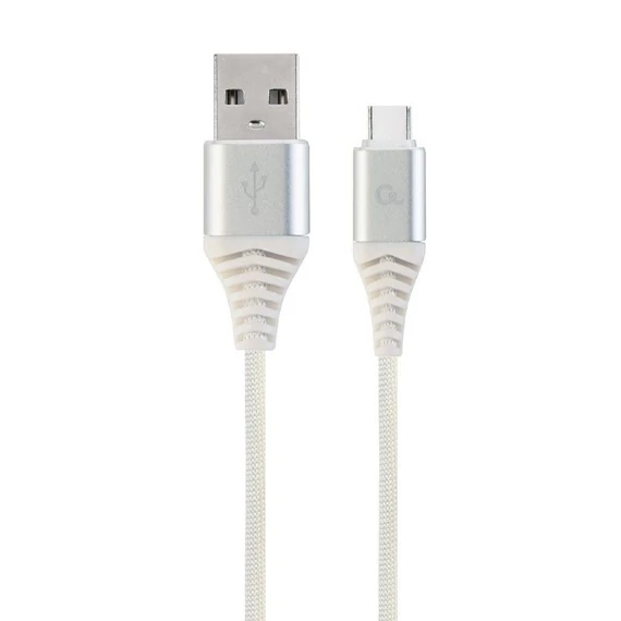 Gembird CC-USB2B-AMCM-1M-BW2 Premium cotton braided Type-C USB charging and data cable 1m Silver/White