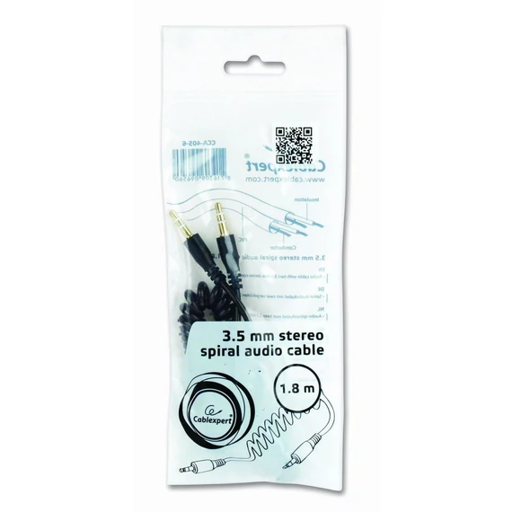 Gembird CCA-405-6 3.5mm stereo spiral audio cable 1,8m Black