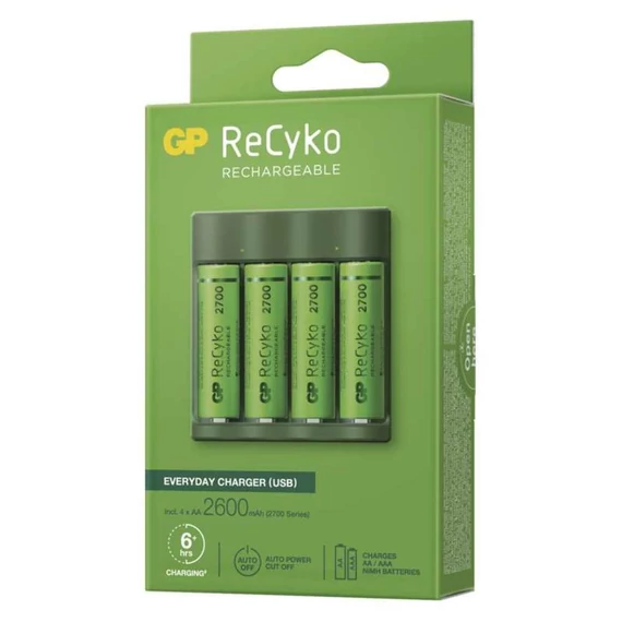 GP USB Everyday B421 Akkutöltő + 4×AA GP ReCyko 2700