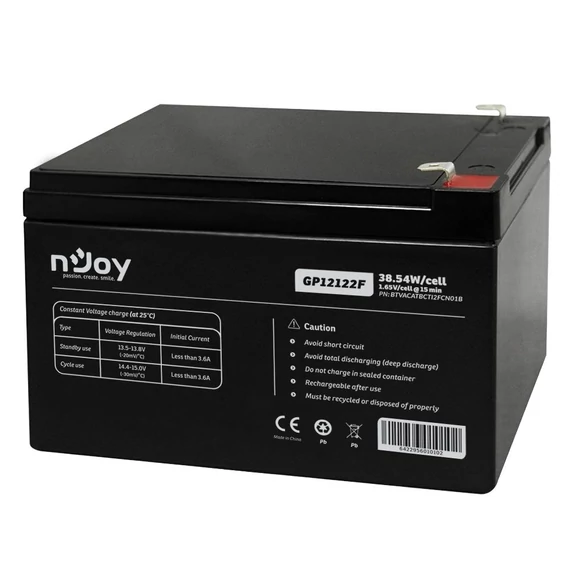 NJOY Szünetmentes akkumulátor - GP12122F (12V/12Ah, T2/F2, zárt, gondozás mentes, AGM)