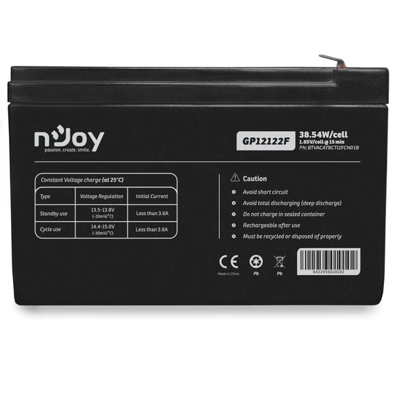 NJOY Szünetmentes akkumulátor - GP12122F (12V/12Ah, T2/F2, zárt, gondozás mentes, AGM)